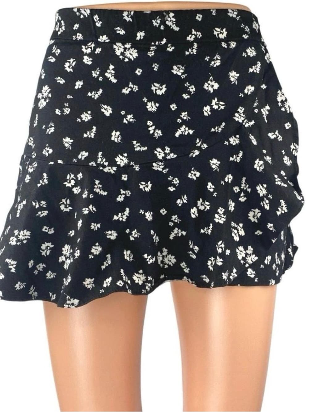 Zara Black Mini Skirt with White Floral Pattern