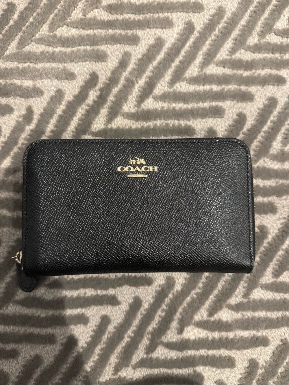 Coach Black Leather Zip-Around Wallet with Gold Logo - Thumbnail 3