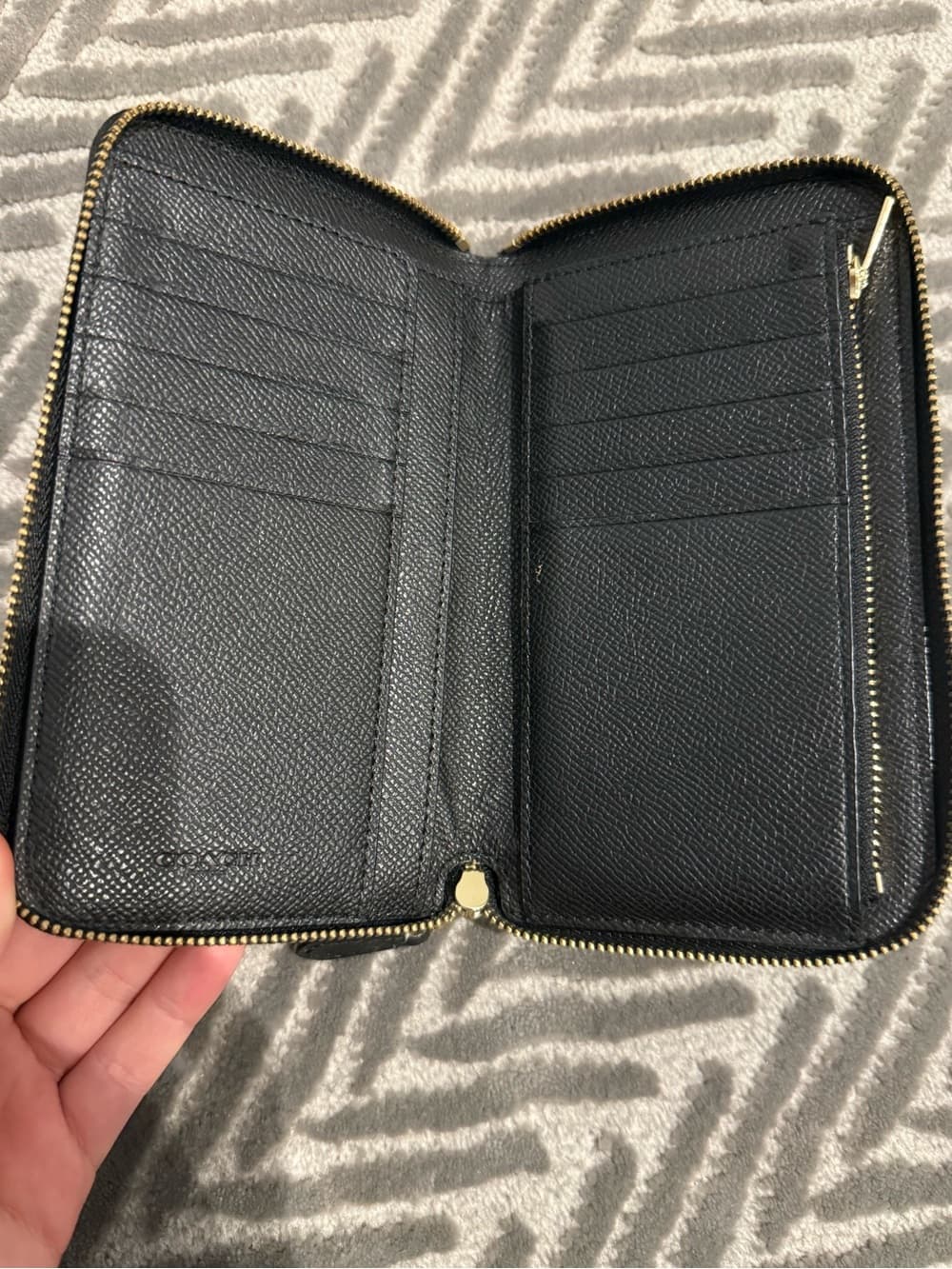 Coach Black Leather Zip-Around Wallet with Gold Logo - Thumbnail 6