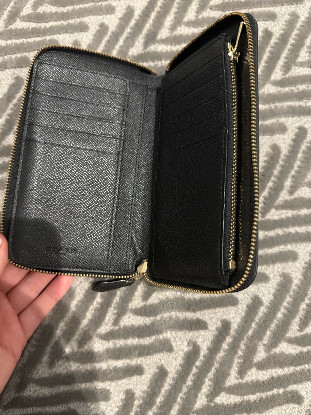 Coach Black Leather Zip-Around Wallet with Gold Logo - Thumbnail 7