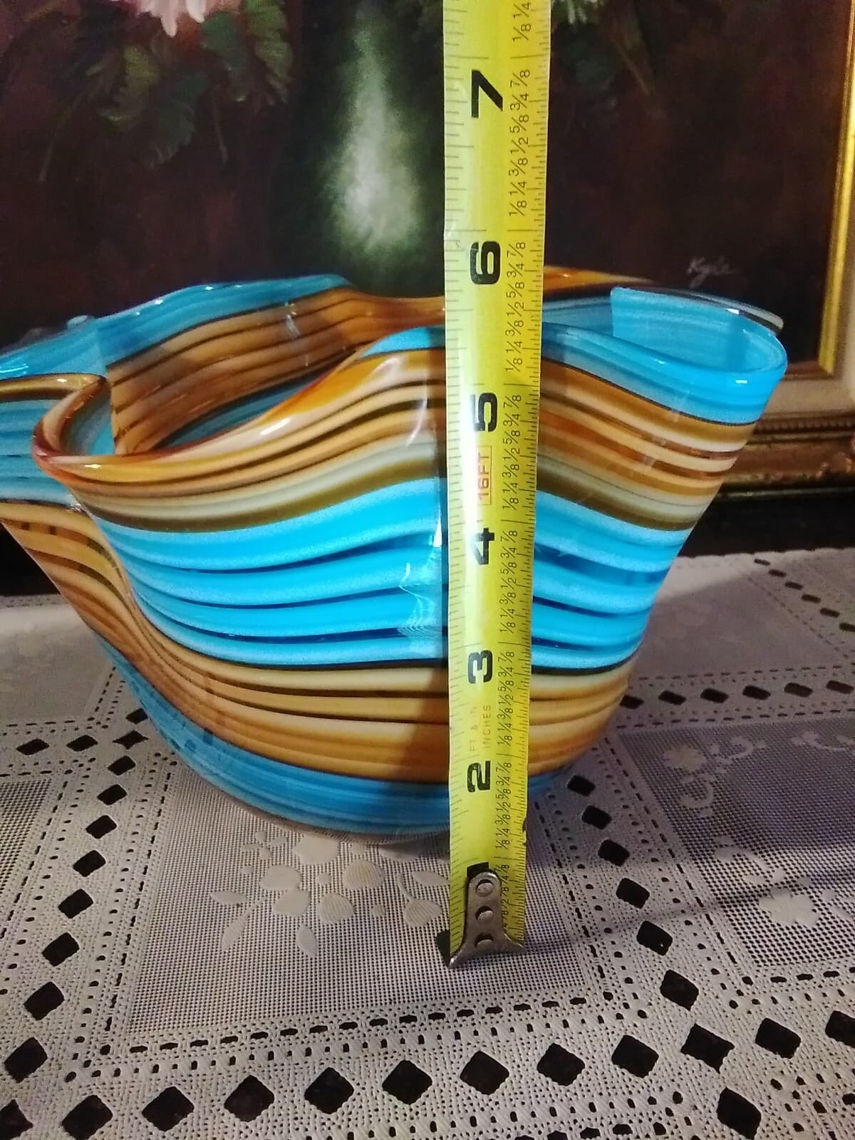 Striped Glass Bowl with Wavy Rim - Thumbnail 7