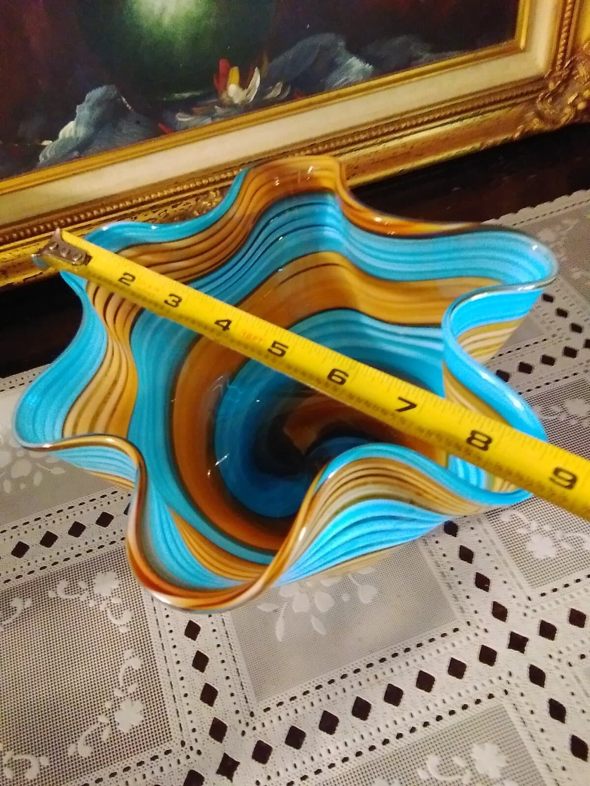 Striped Glass Bowl with Wavy Rim - Thumbnail 8