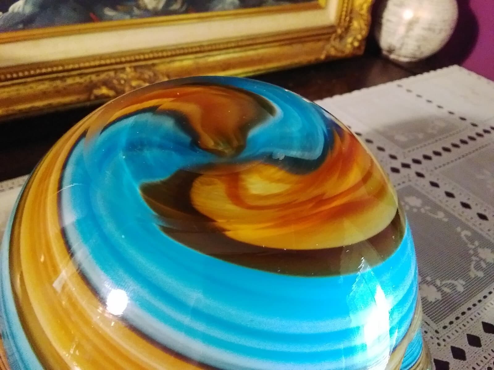 Striped Glass Bowl with Wavy Rim - Thumbnail 6