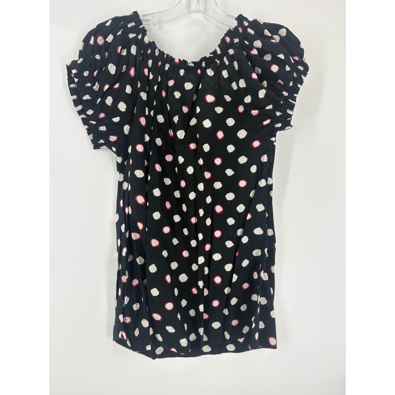 Style & Co Petite Black Polka Dot Off Shoulder Smocked Top Womens Size Medium - Thumbnail 6