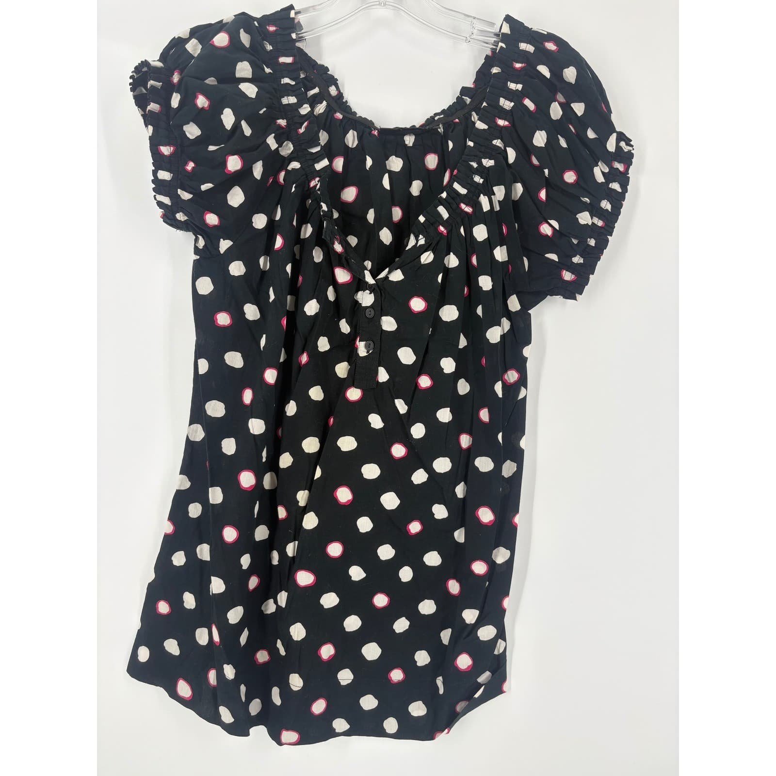 Style & Co Petite Black Polka Dot Off Shoulder Smocked Top Womens Size Medium - Thumbnail 5