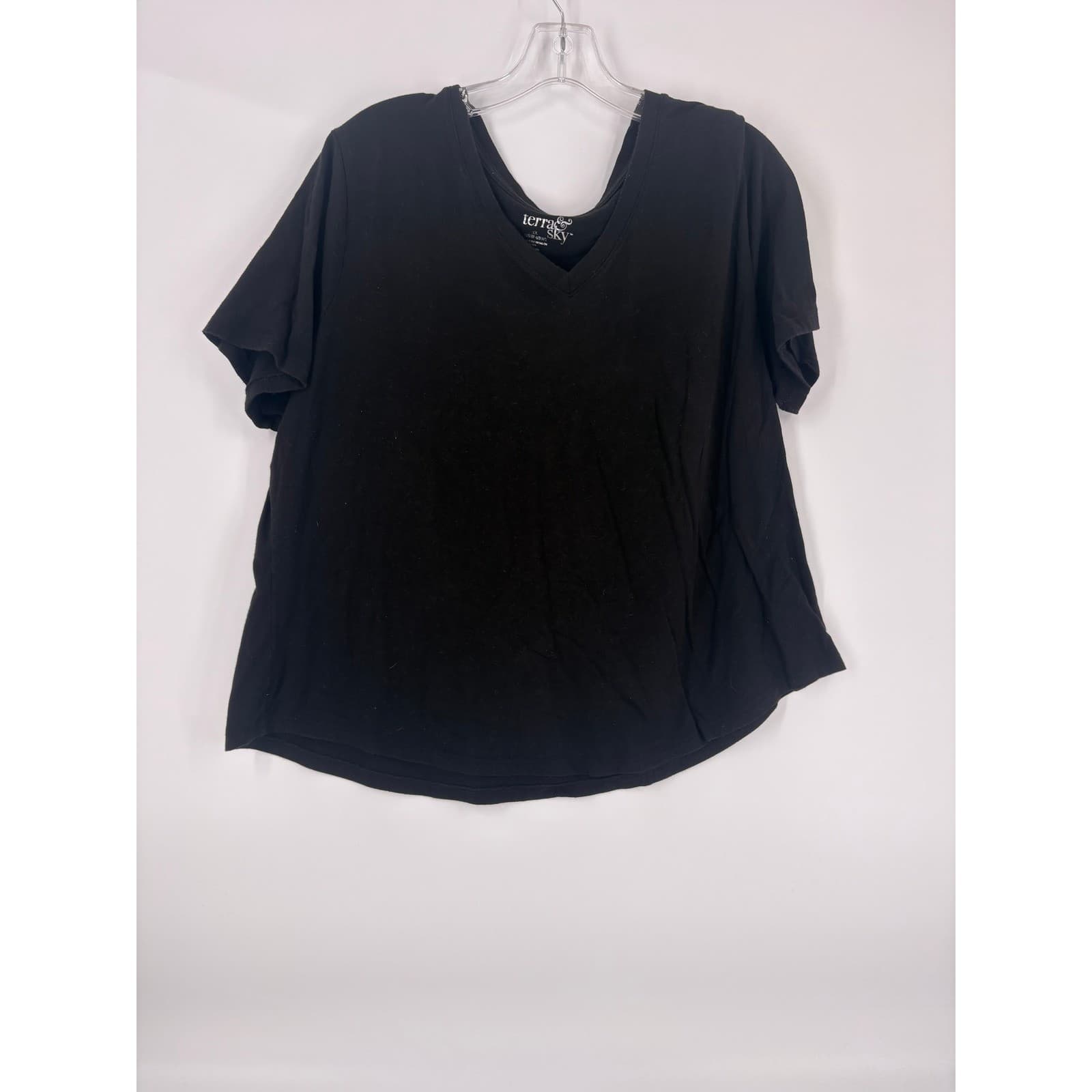 Terra Sky Black V Neck Short Sleeve T Shirt Top Plus Size 1X 16W 18W - Thumbnail 5
