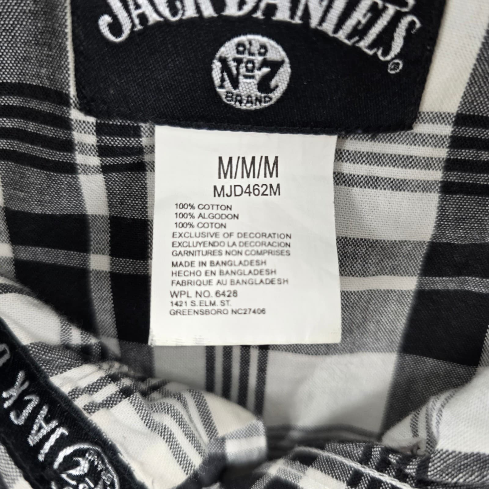 Wrangler Jack Daniels Mens Medium Button Up Shirt Black White Plaid MJD462M - Thumbnail 3