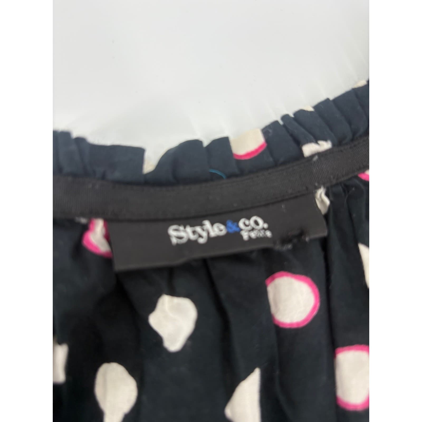 Style & Co Petite Black Polka Dot Off Shoulder Smocked Top Womens Size Medium - Thumbnail 2