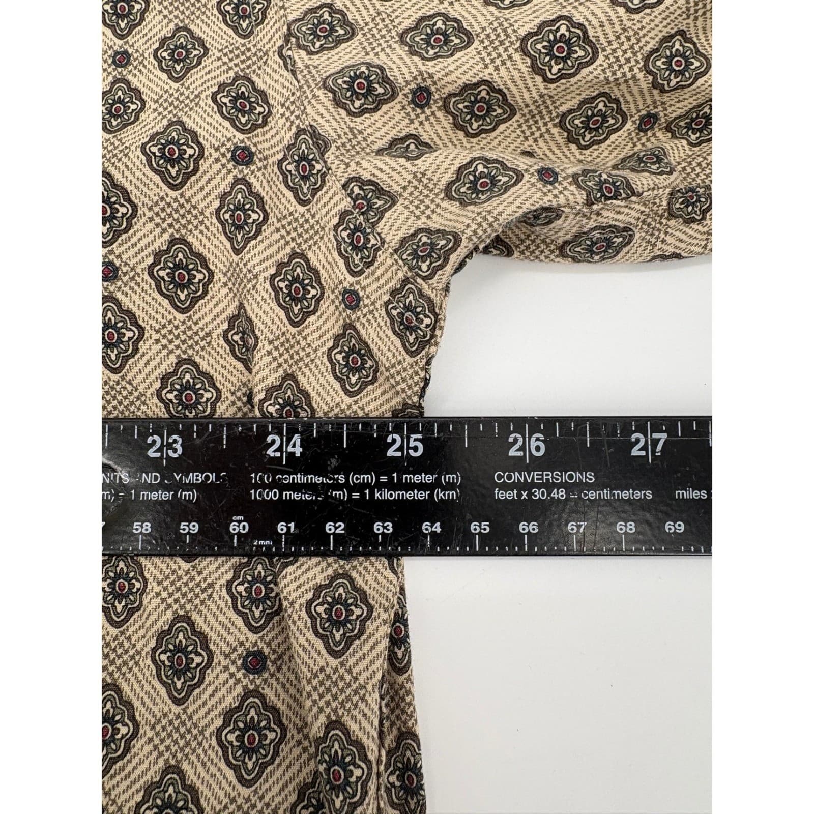 Chaps Ralph Lauren Mens L Button Down Shirt Long Sleeve Beige Geometric Print - Thumbnail 6