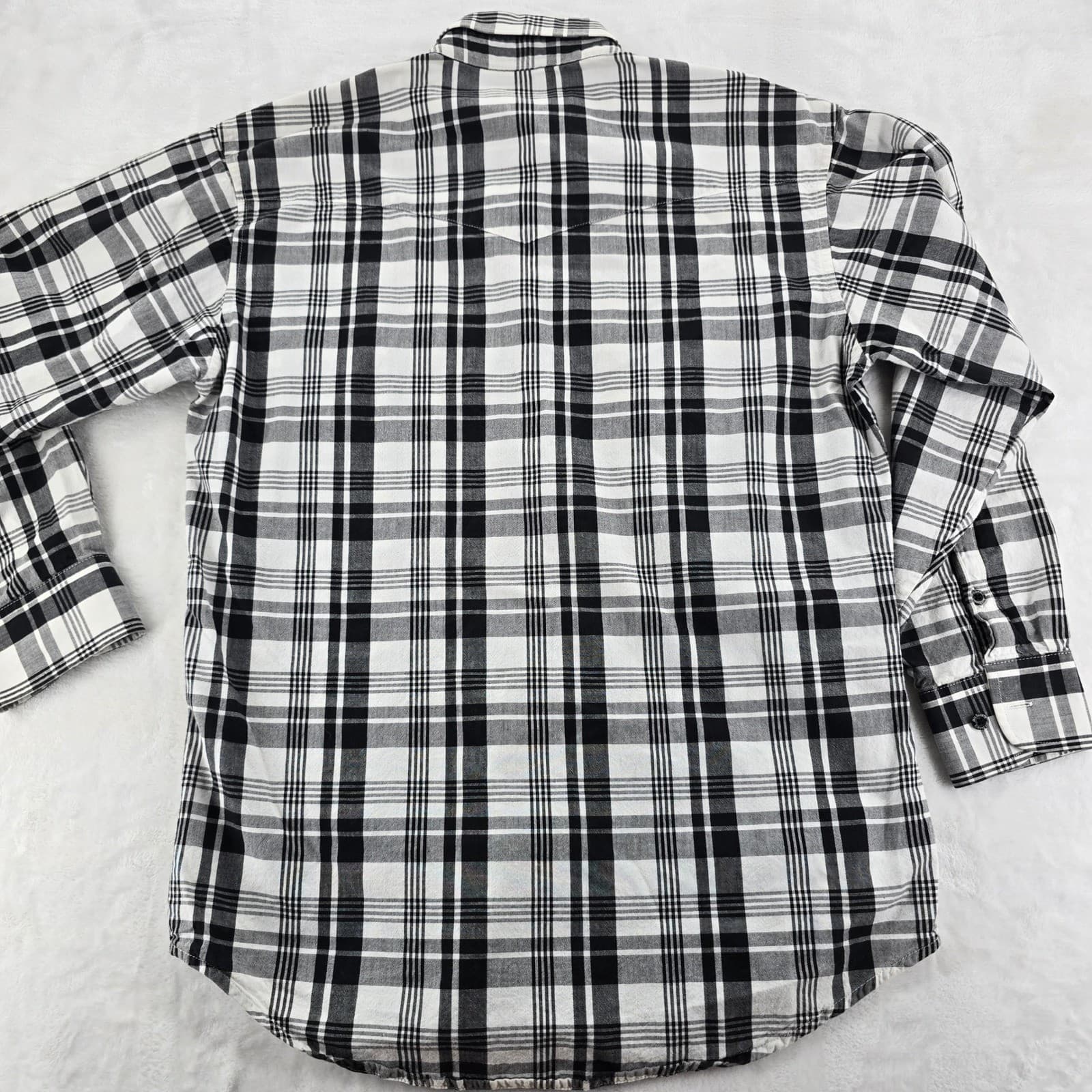 Wrangler Jack Daniels Mens Medium Button Up Shirt Black White Plaid MJD462M - Thumbnail 11