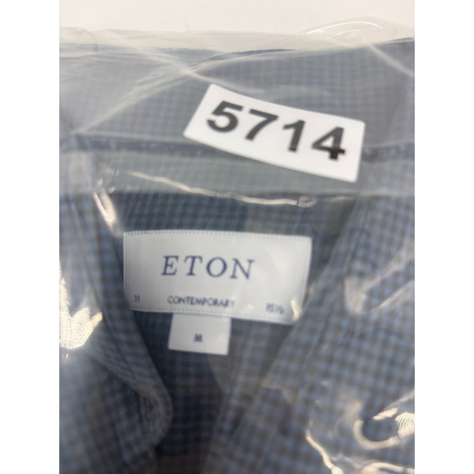 Eton Contemporary Mens Long Sleeve Dress Shirt Blue Checkered Pattern Size M - Thumbnail 6