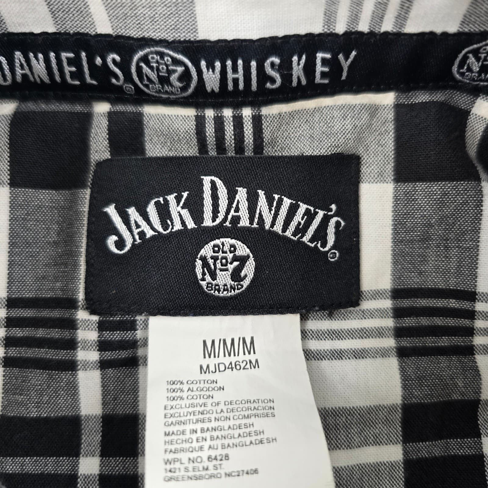 Wrangler Jack Daniels Mens Medium Button Up Shirt Black White Plaid MJD462M - Thumbnail 2