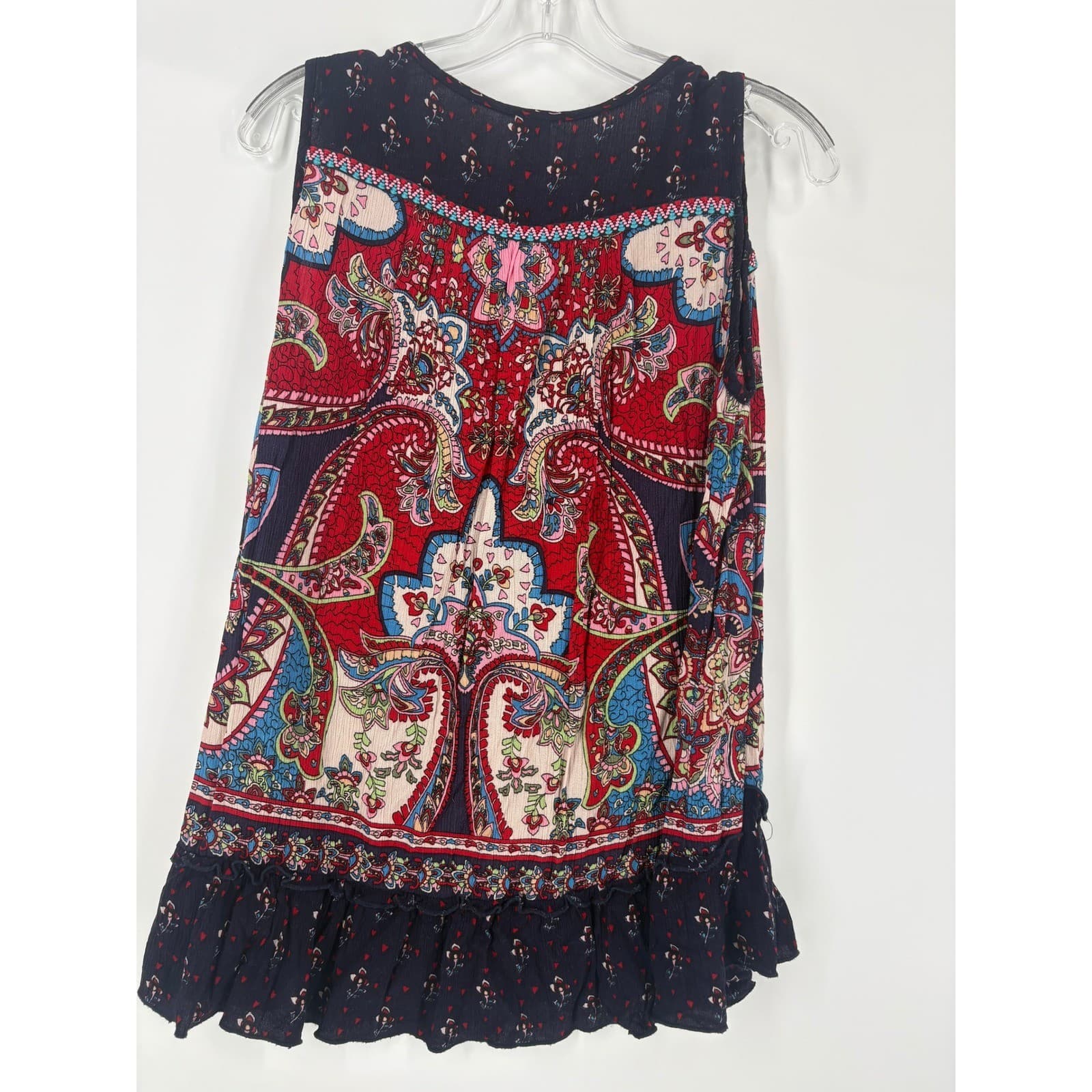 Bila Women's Large Paisley Print Sleeveless Tassel Tie Tunic Top - Thumbnail 3