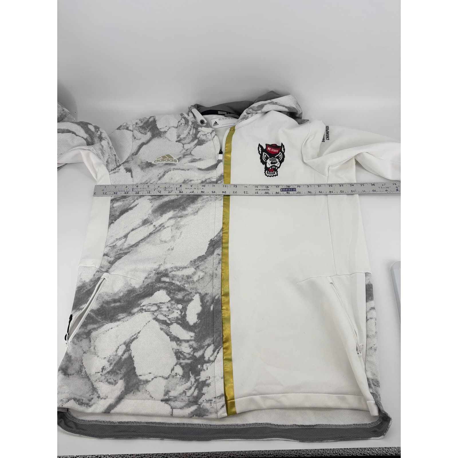 Adidas NC State Wolfpack Marble Gold Trim Full Zip Hoodie Jacket XLT - Thumbnail 8