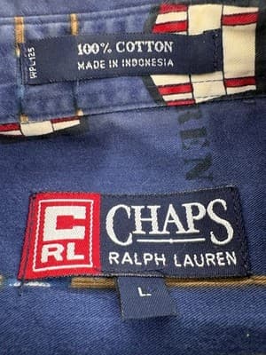 Vintage Chaps Ralph Lauren Nautical Sailboat All Over Print Button Shirt Mens L - Thumbnail 2
