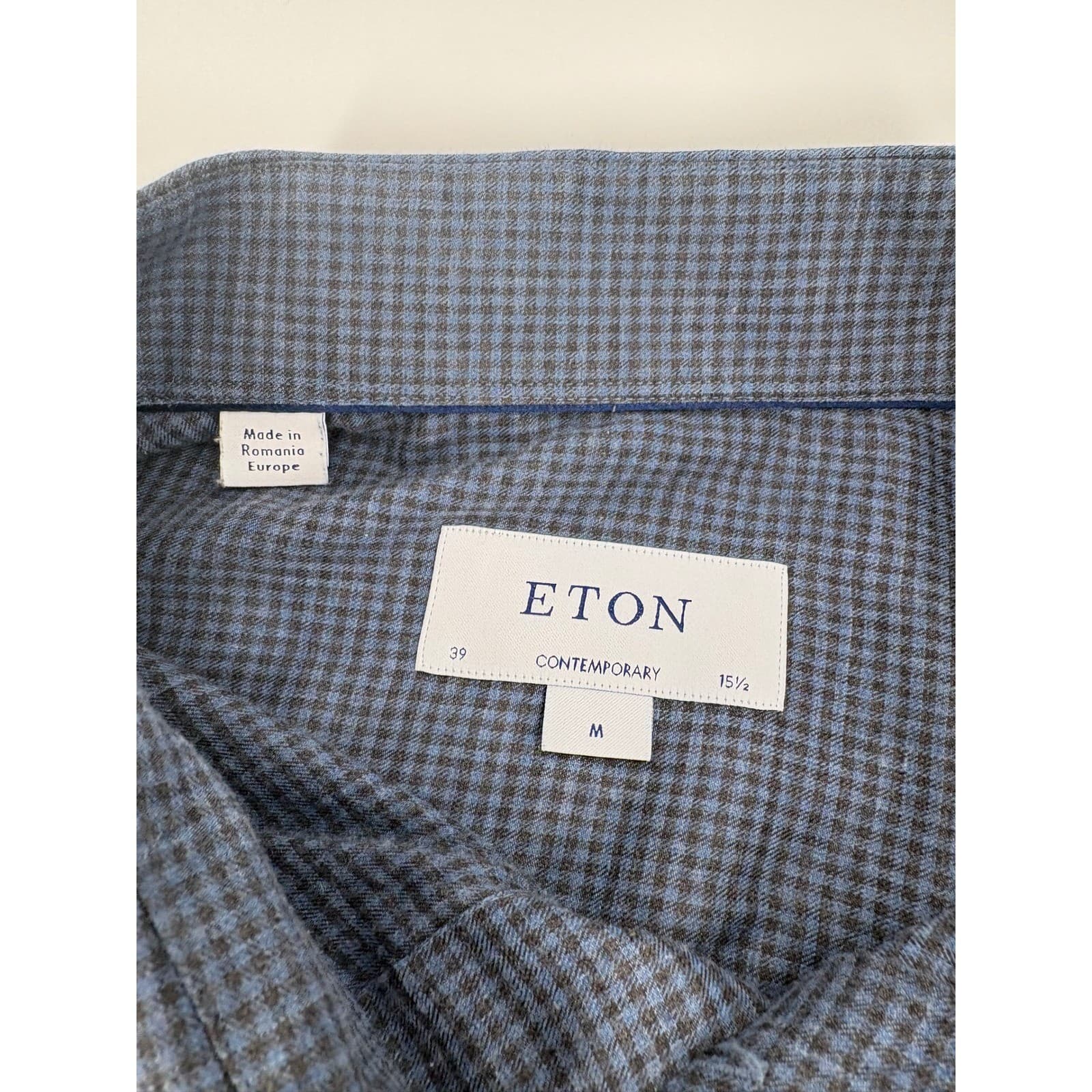 Eton Contemporary Mens Long Sleeve Dress Shirt Blue Checkered Pattern Size M - Thumbnail 4