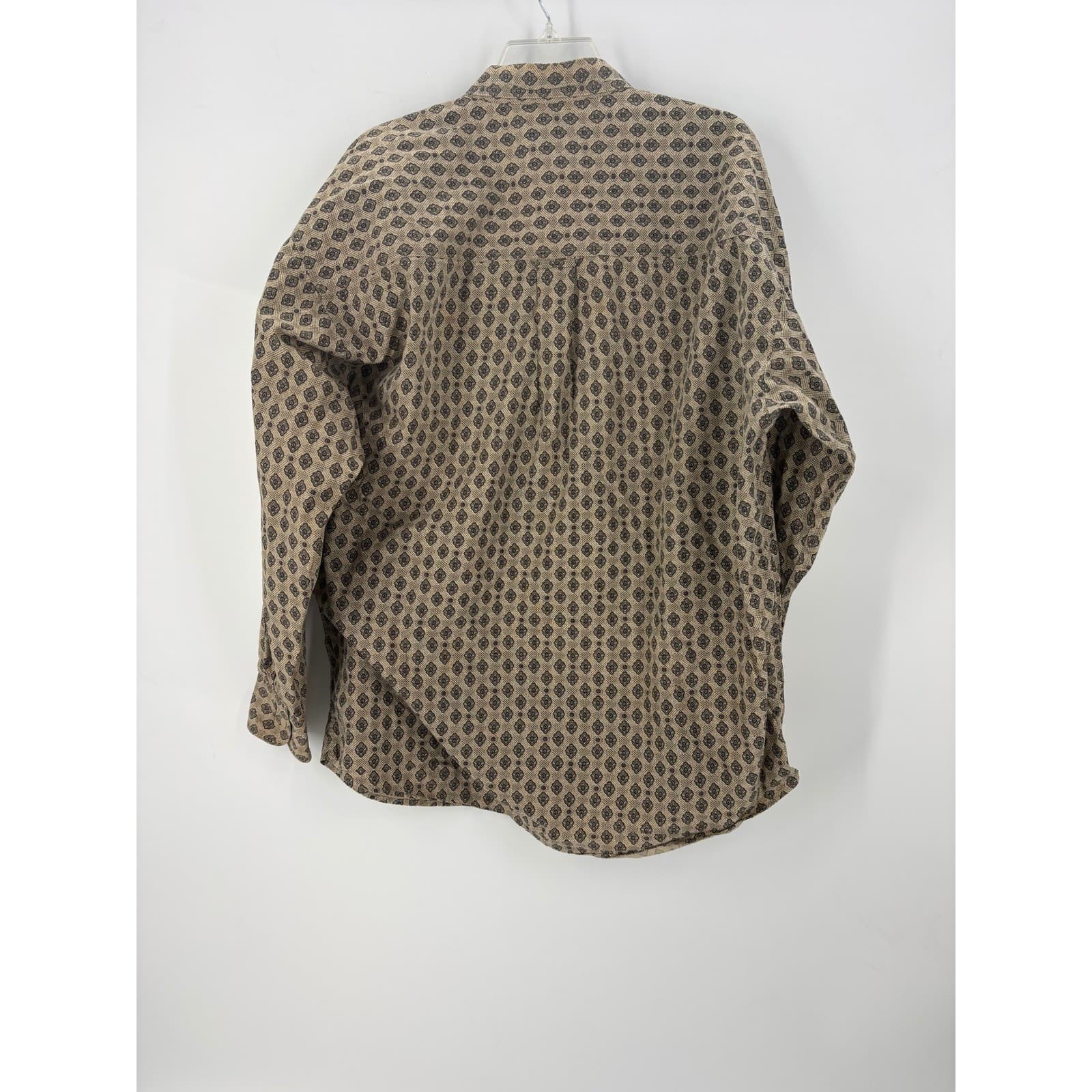Chaps Ralph Lauren Mens L Button Down Shirt Long Sleeve Beige Geometric Print - Thumbnail 3