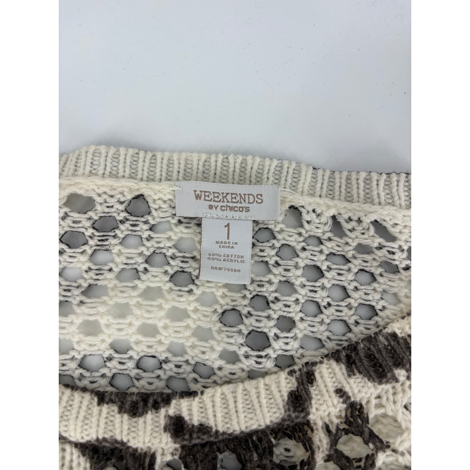 WEEKENDS BY CHICOS Sweater Knit Floral Print Mesh Sequin Accent Size 1 - Thumbnail 3