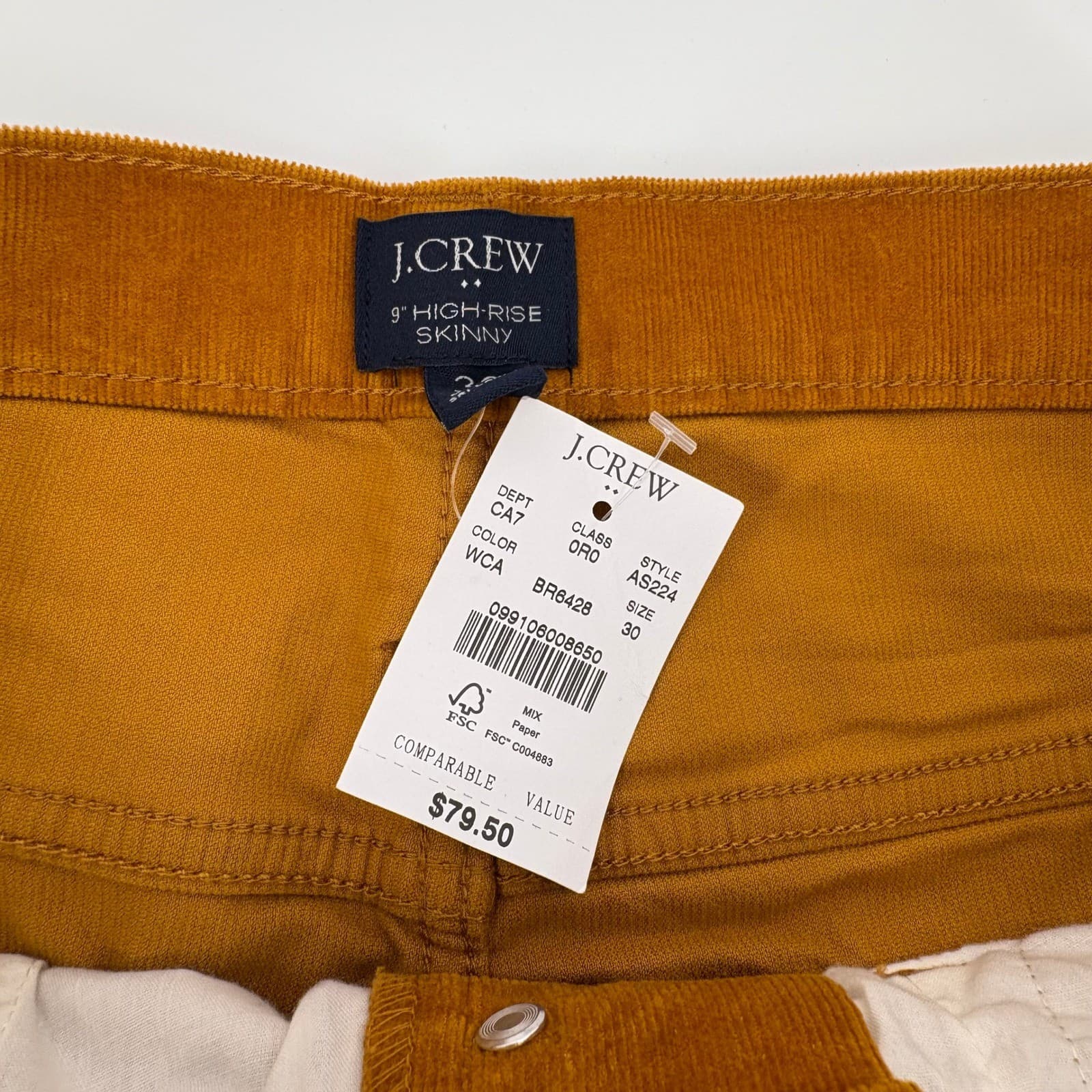 J. Crew Womens 9" High-Rise Skinny Corduroy Pants Button Fly Size 30 ORO - Thumbnail 5