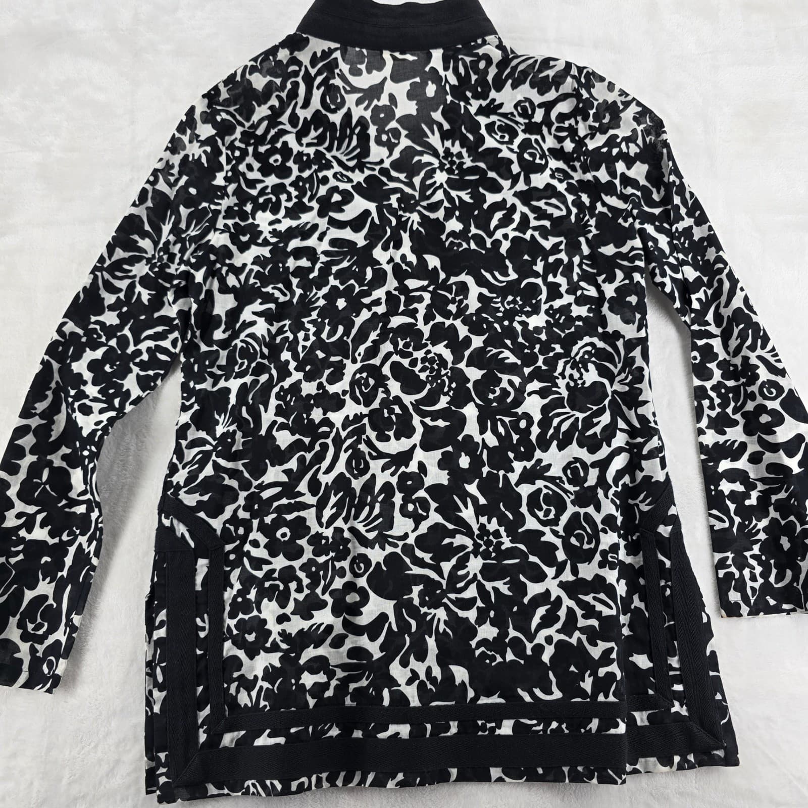 Leith Michael Kors Cardigan Womens M Duster Black White Floral Tunic 2pc Set - Thumbnail 13