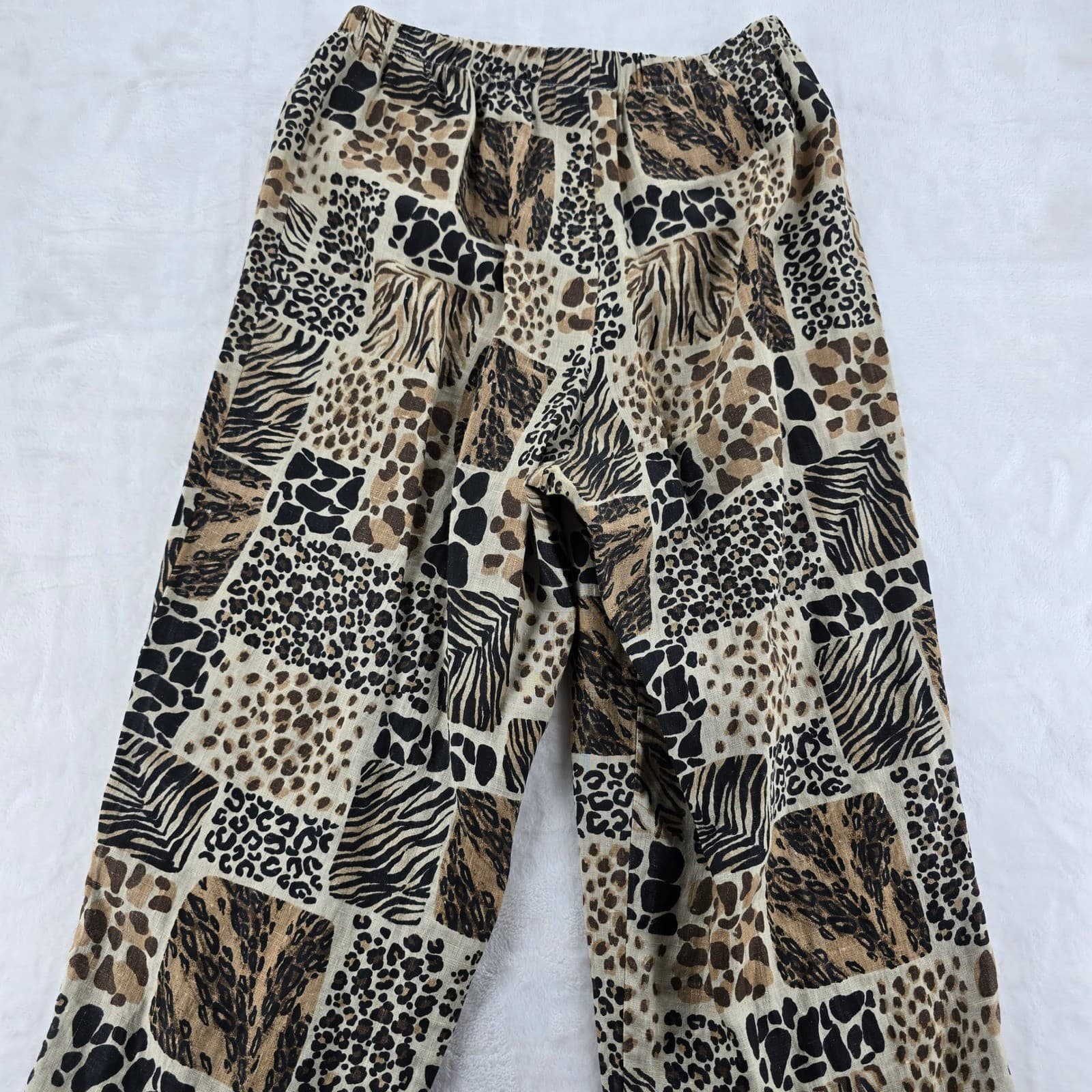 Hot Cotton Pant Set Womens Medium 3pc Linen Brown Animal Print Mixed Media - Thumbnail 14