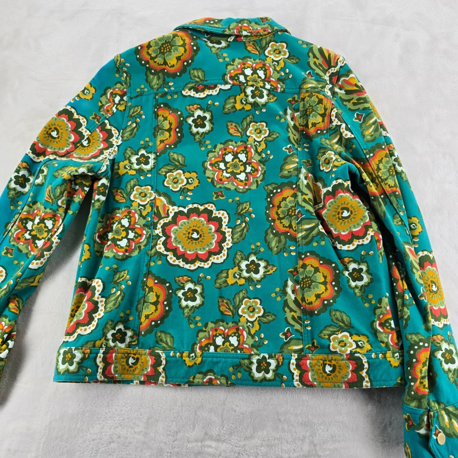 Isaac Mizrahi Live Jacket Womens M Jacket Teal Green Floral Cotton Spandex AE141 - Thumbnail 8