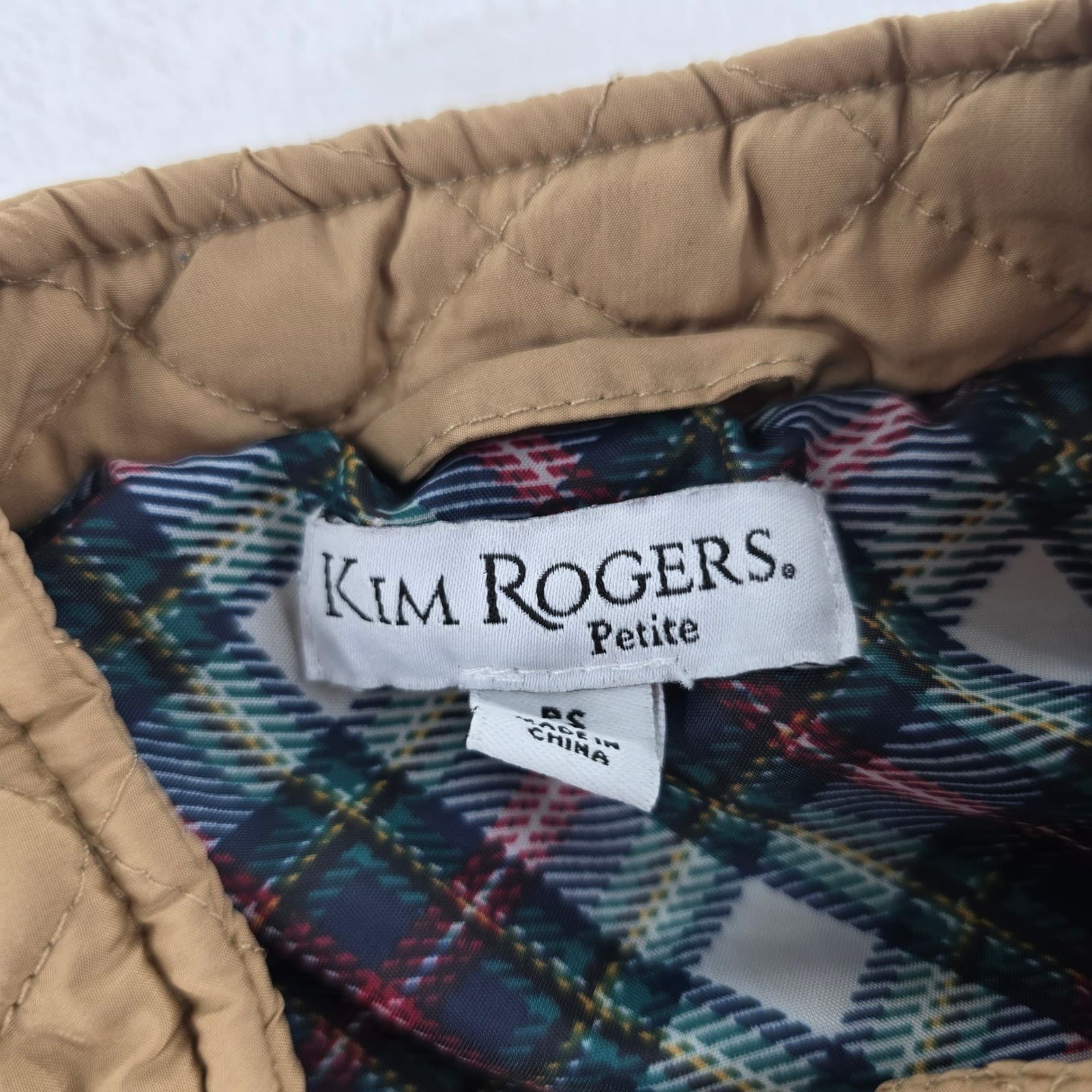 Kim Rogers Quilted Vest Womens PS Vest Tan Full Zip Plaid Lining Mock Neck - Thumbnail 2