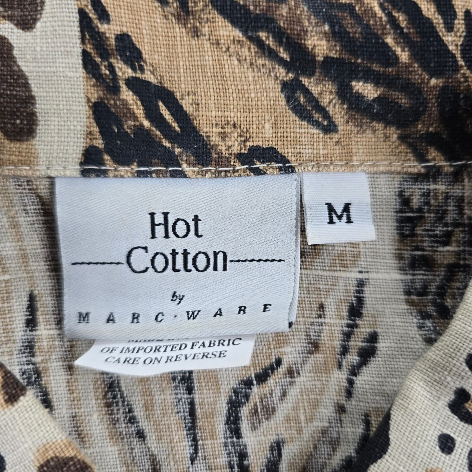Hot Cotton Pant Set Womens Medium 3pc Linen Brown Animal Print Mixed Media - Thumbnail 2