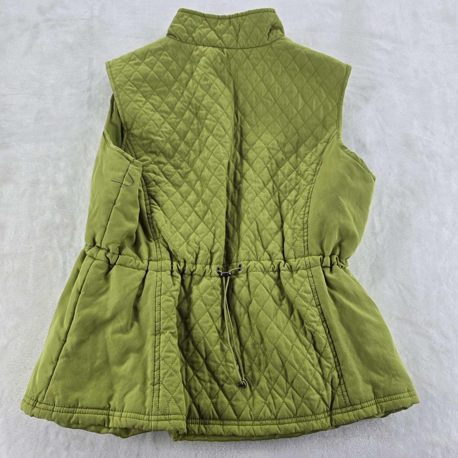 Relativity Vest Womens L Puffer Vest Green Quilted Full Zip Cinched Waist - Thumbnail 7