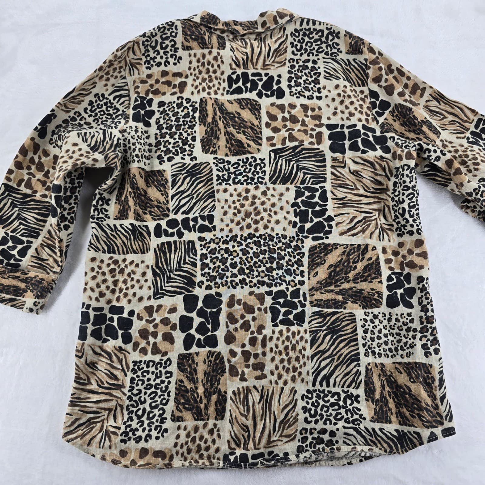Hot Cotton Pant Set Womens Medium 3pc Linen Brown Animal Print Mixed Media - Thumbnail 8