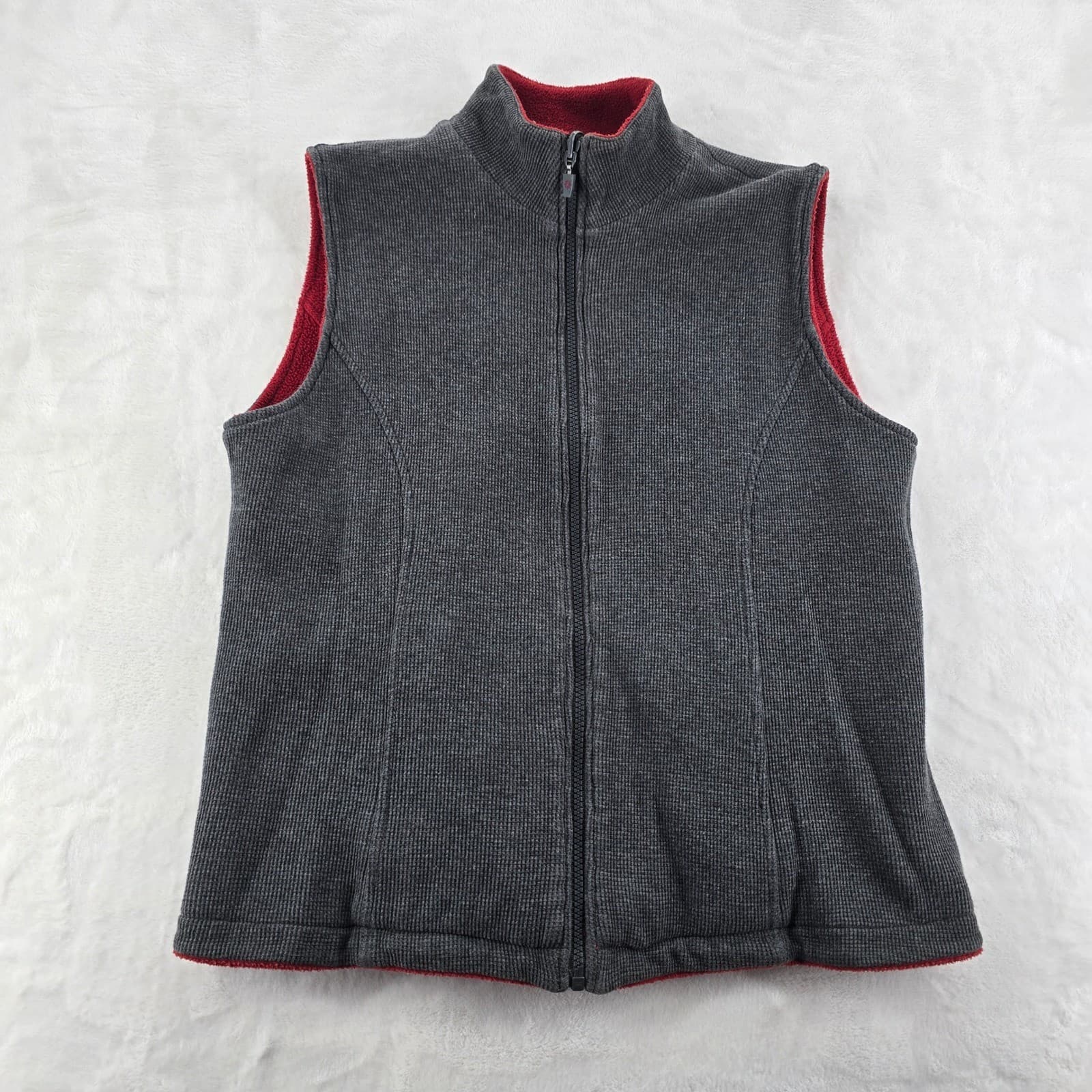 RuffHewn Fleece Vest Womens Medium Full Zip Burgundy Red Waffle Lined Pocket - Thumbnail 2