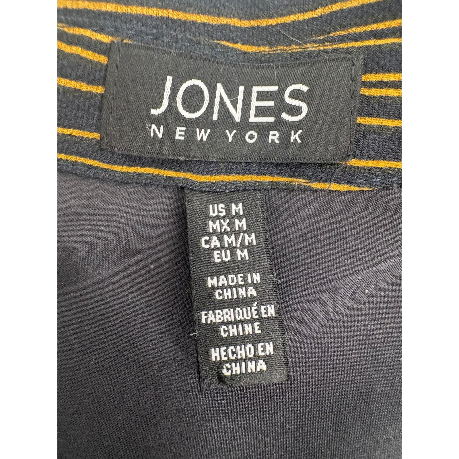 Jones New York Blouse Womens Medium Shirt Black Gold Striped Button Down 6099 - Thumbnail 2