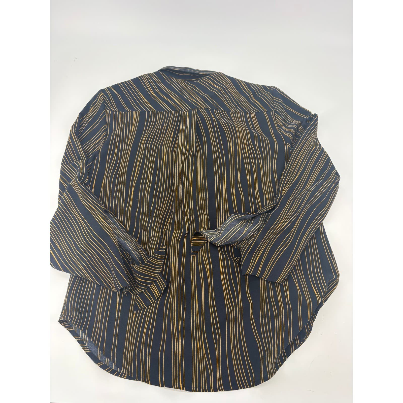 Jones New York Blouse Womens Medium Shirt Black Gold Striped Button Down 6099 - Thumbnail 7