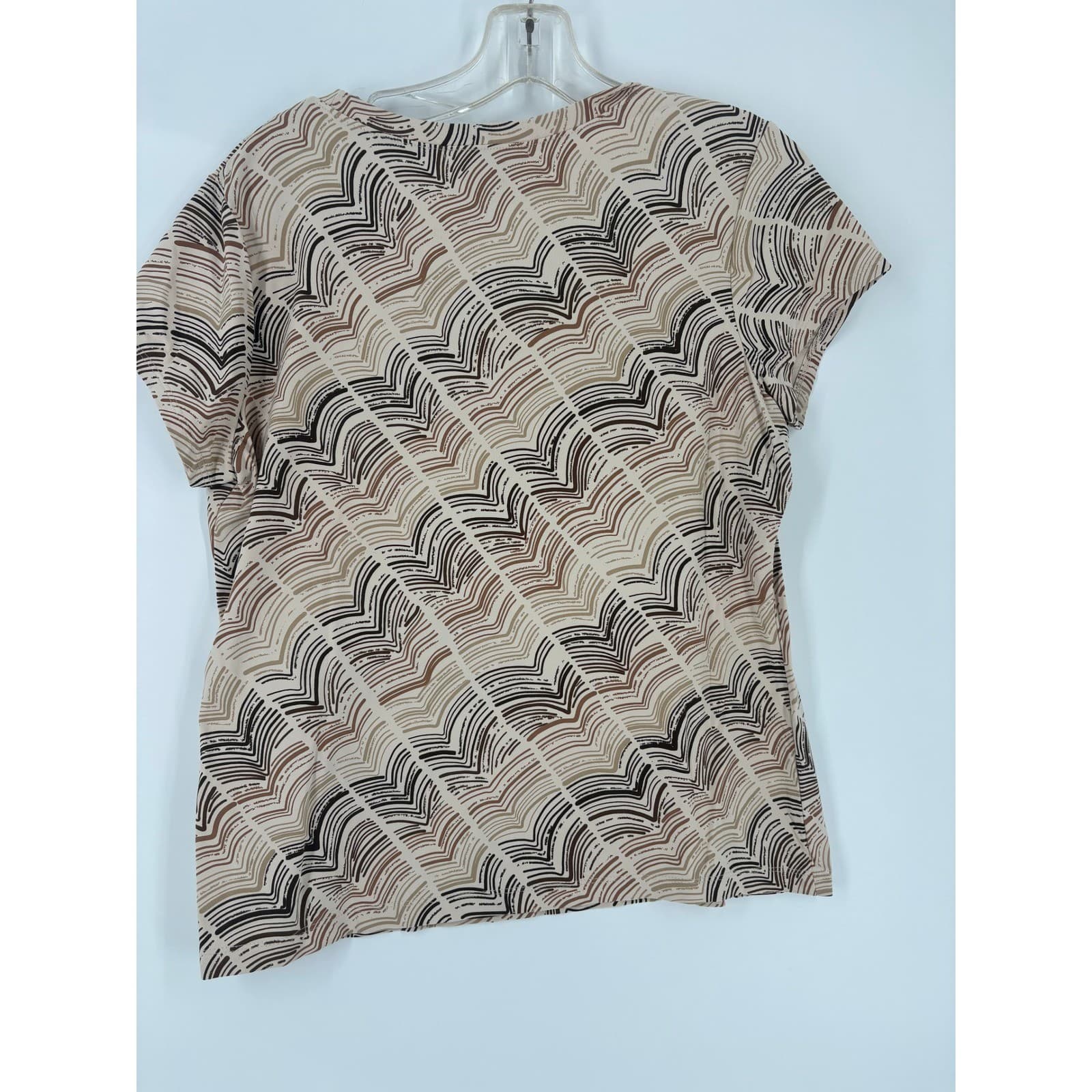 Apostrophe Petite Womens Tan Brown Abstract Print Short Sleeve T Shirt Top L G - Thumbnail 2
