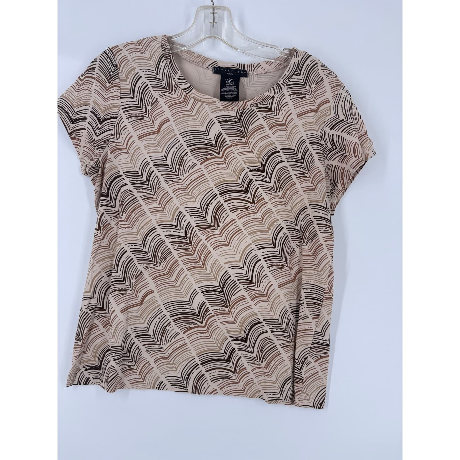 Apostrophe Petite Womens Tan Brown Abstract Print Short Sleeve T Shirt Top L G