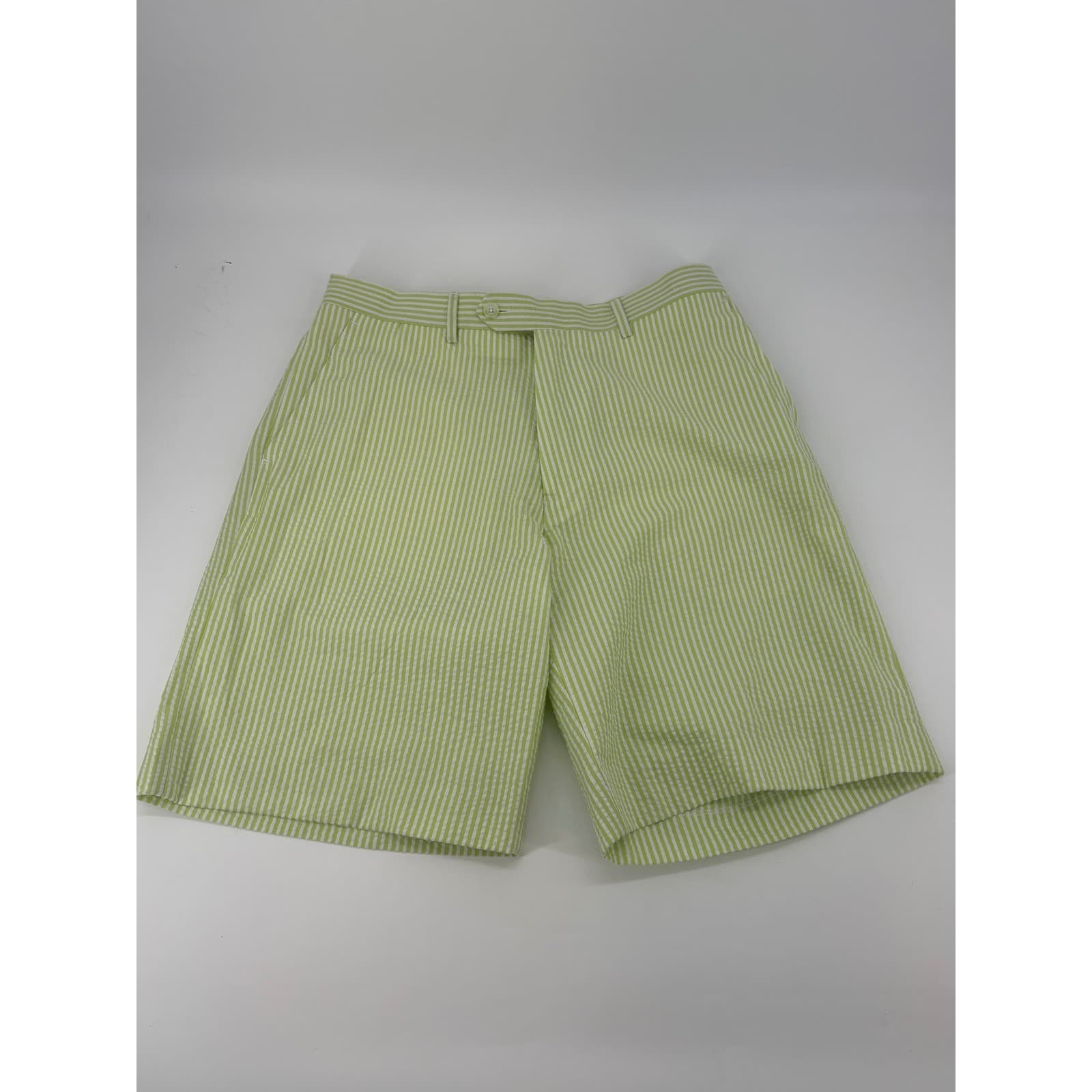 Afazzy New York Seersucker Stripe Shorts Green White W32 Casual Relaxed Fit