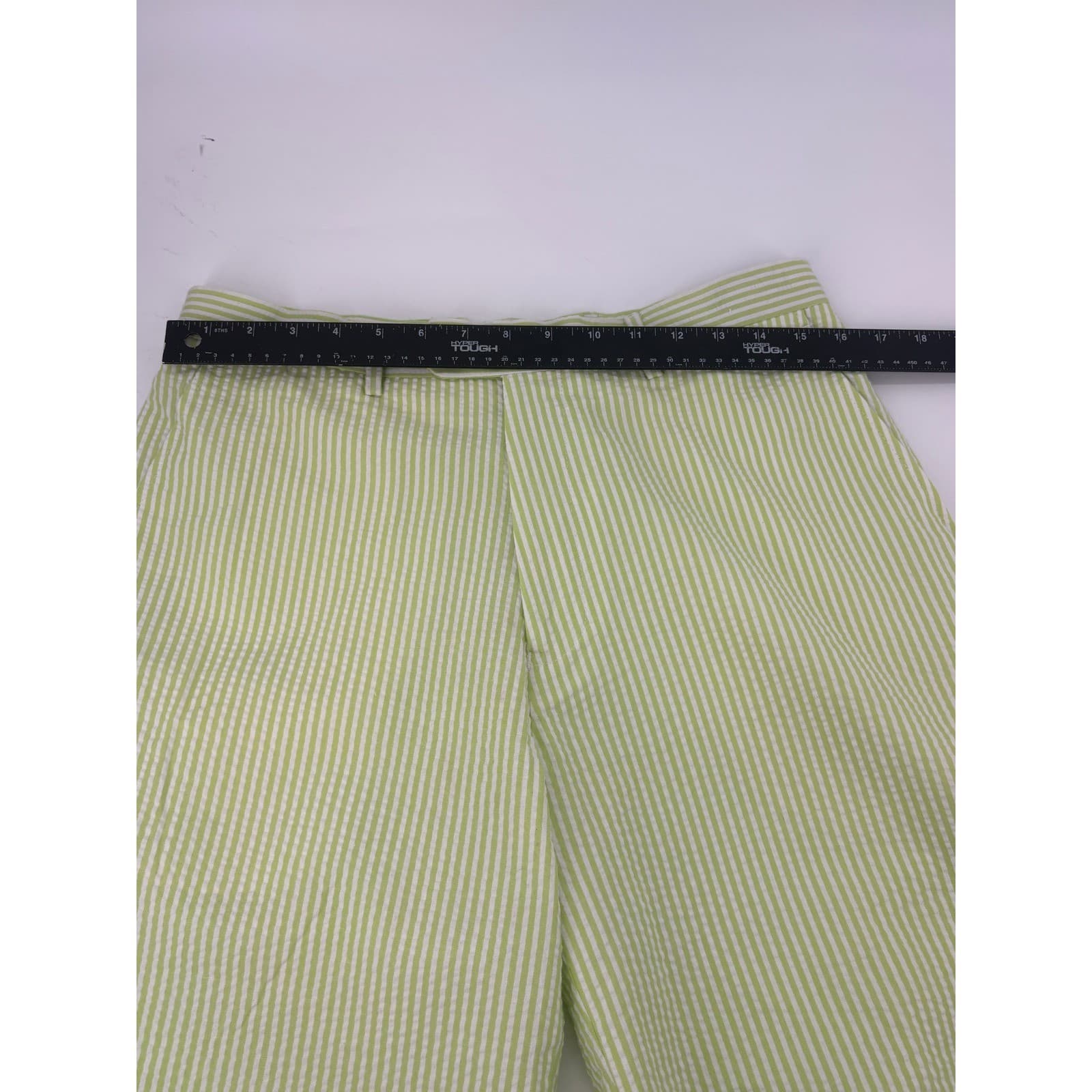 Afazzy New York Seersucker Stripe Shorts Green White W32 Casual Relaxed Fit - Thumbnail 3