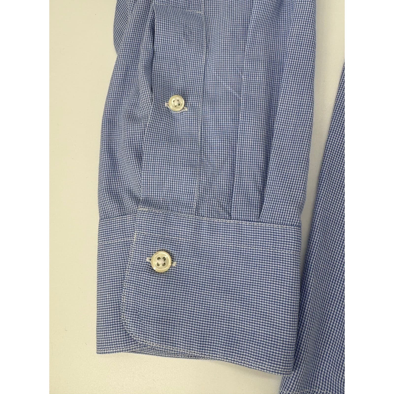 Lauren Ralph Lauren Shirt Mens 17 34/35 Button Down Blue Micro Check 100% Cotton - Thumbnail 5