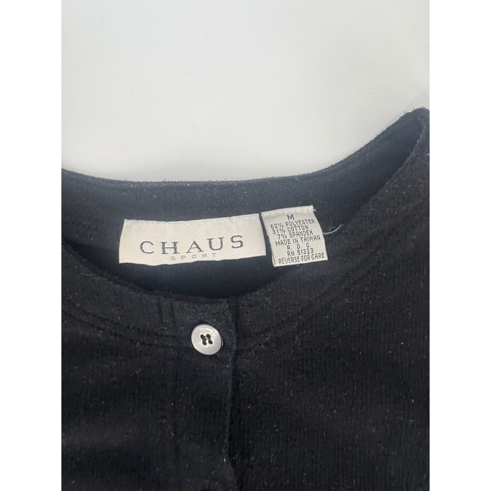 CHAUS SPORT Black Button Front Cardigan Sweater Women's Medium Ribbed Knit - Thumbnail 4