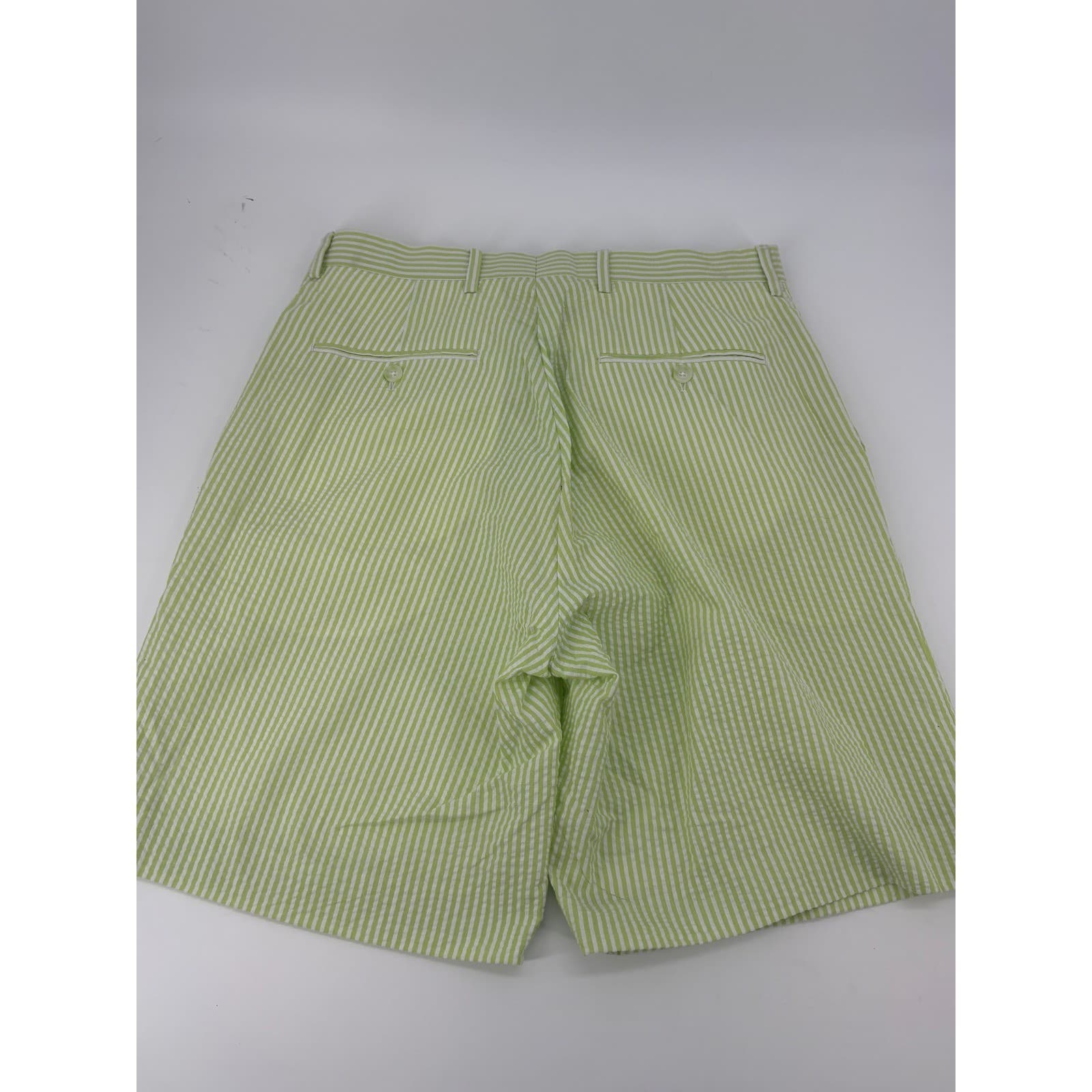 Afazzy New York Seersucker Stripe Shorts Green White W32 Casual Relaxed Fit - Thumbnail 4