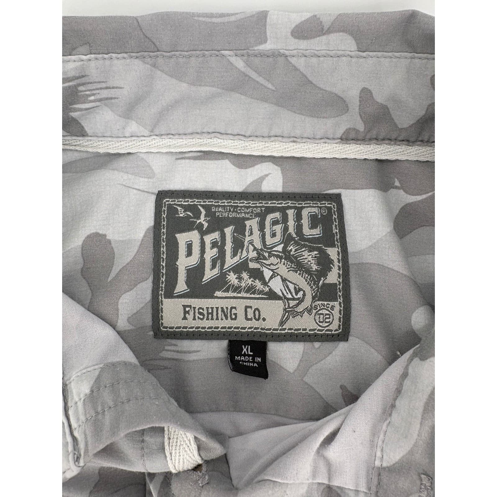 Pelagic Fishing Co Mens Camo Button Up Short Sleeve Shirt XL Gray Fishing - Thumbnail 4