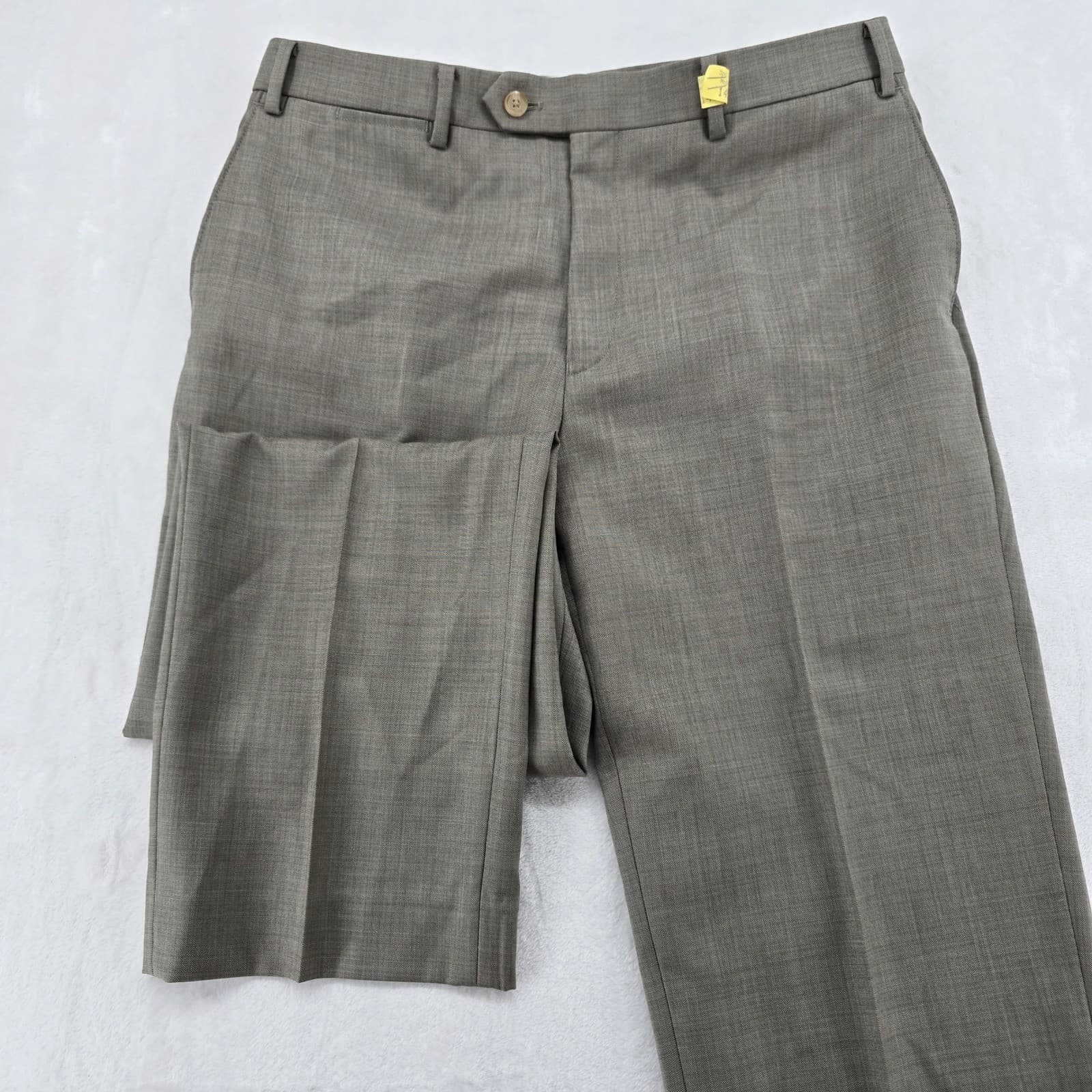 Unbranded Dress Pants Mens 35R Dress Pants Gray 100% Wool Flat Front Slacks