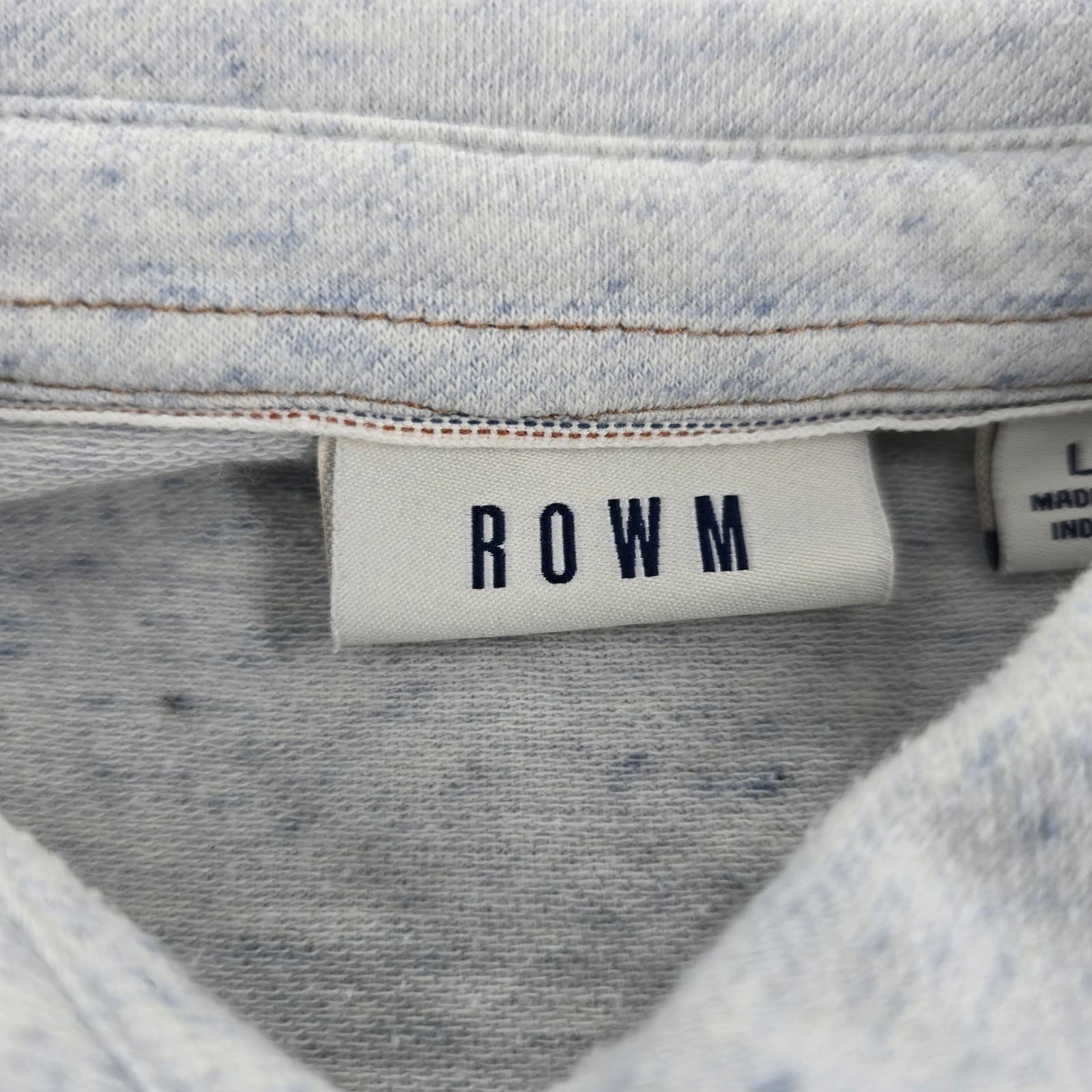 ROWM Polo Shirt Mens Large Long Sleeve Light Blue Heathered Cotton Blend - Thumbnail 2