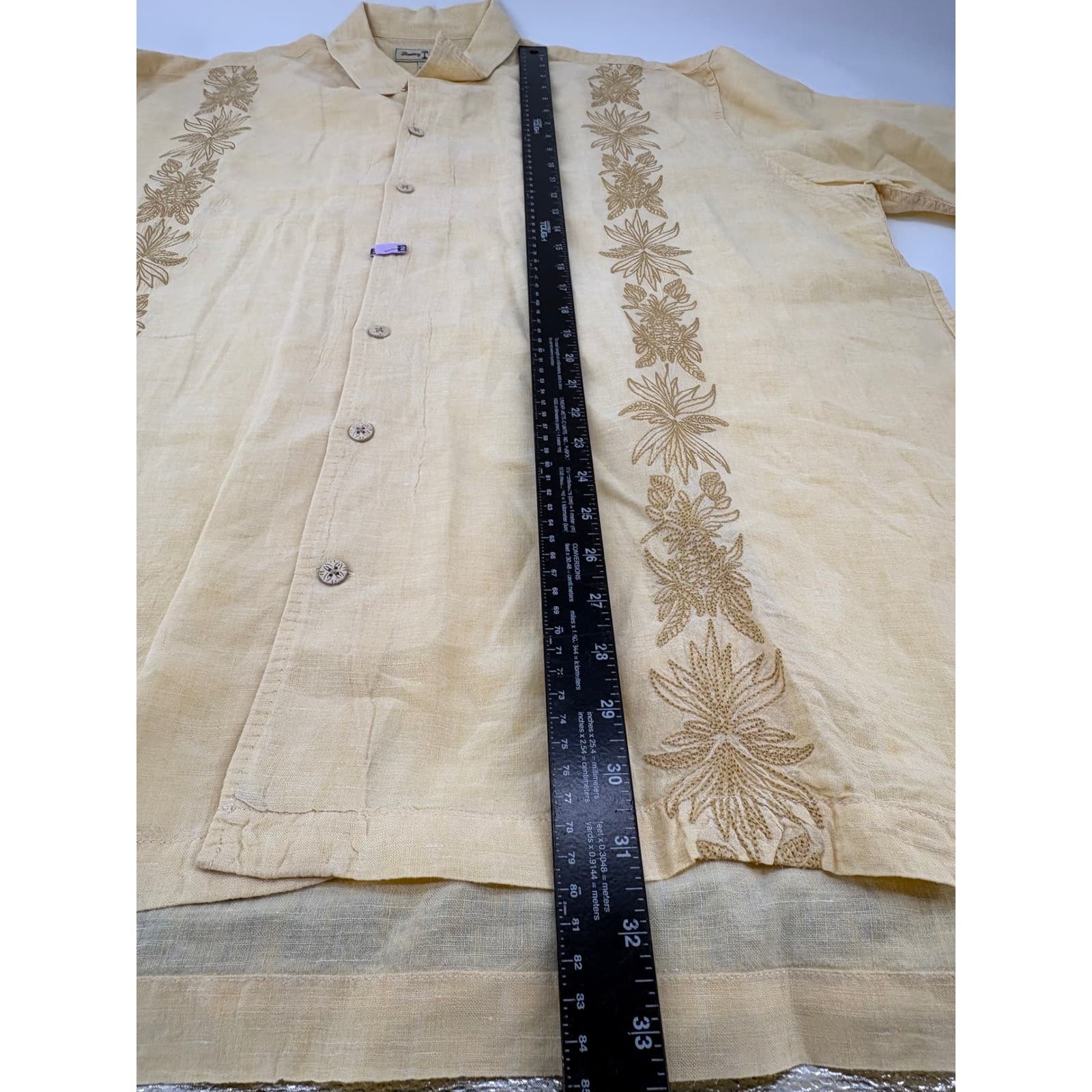 Tommy Bahama Embroidered Linen Camp Shirt XXL Yellow Mens - Thumbnail 6
