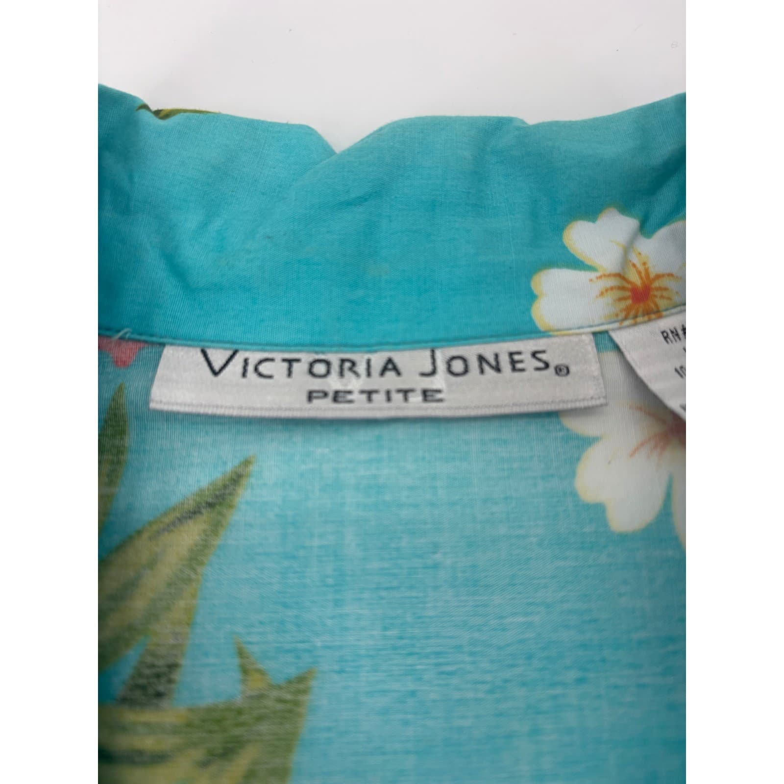 Victoria Jones Petite Button Up Shirt Tropical Floral PM Teal Blue Womens - Thumbnail 2