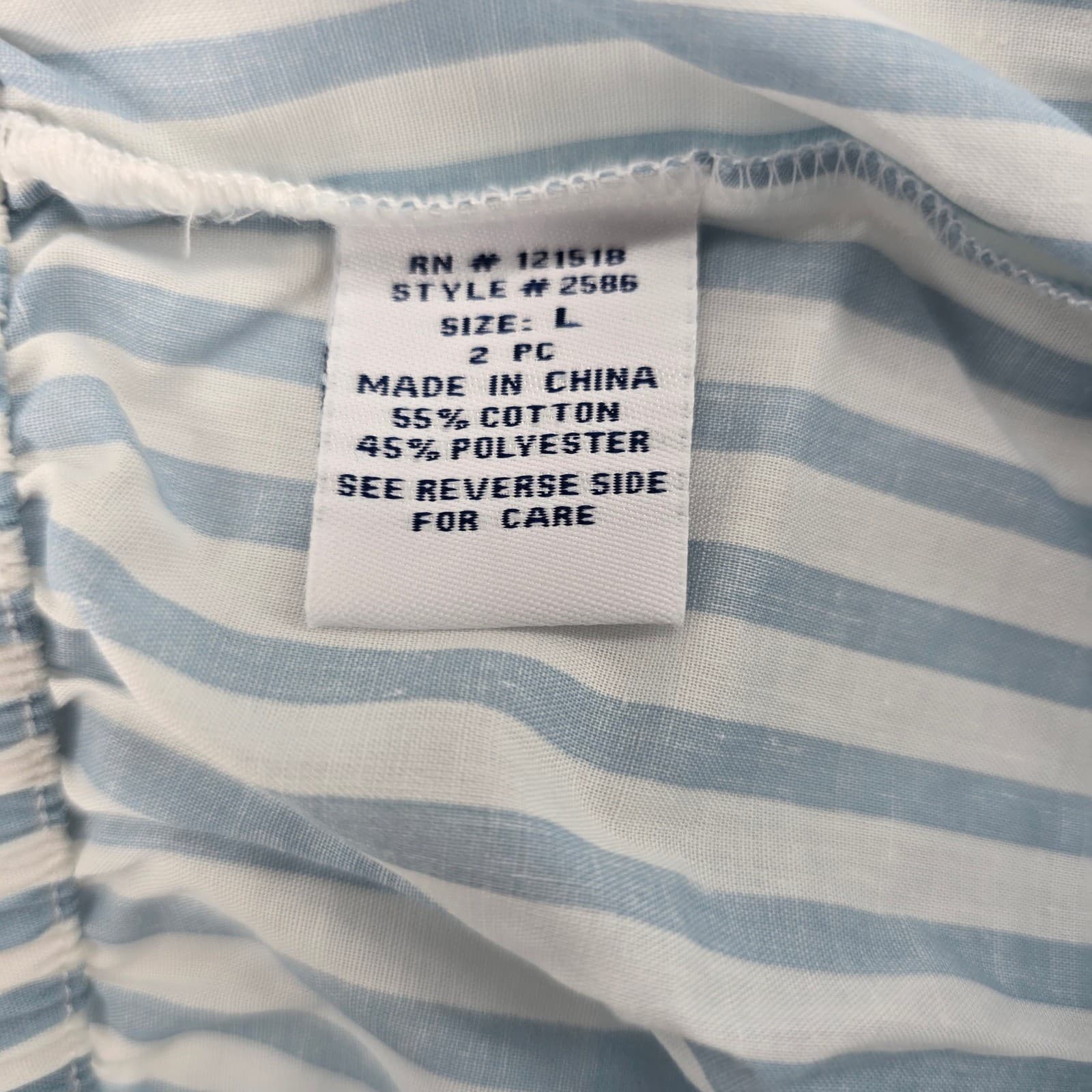 National Pajama Set Womens Large 2 PC Shorts Shirt Blue White Striped Cotton - Thumbnail 7