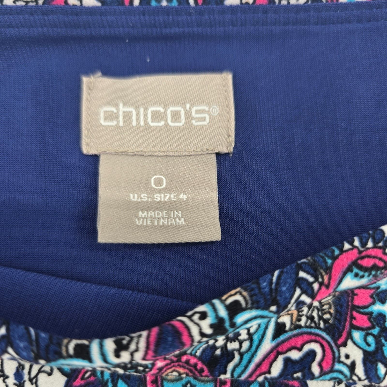 Chico's Shift Dress Womens 0 Dress Blue Paisley Medallion Tie Sleeve - Thumbnail 2