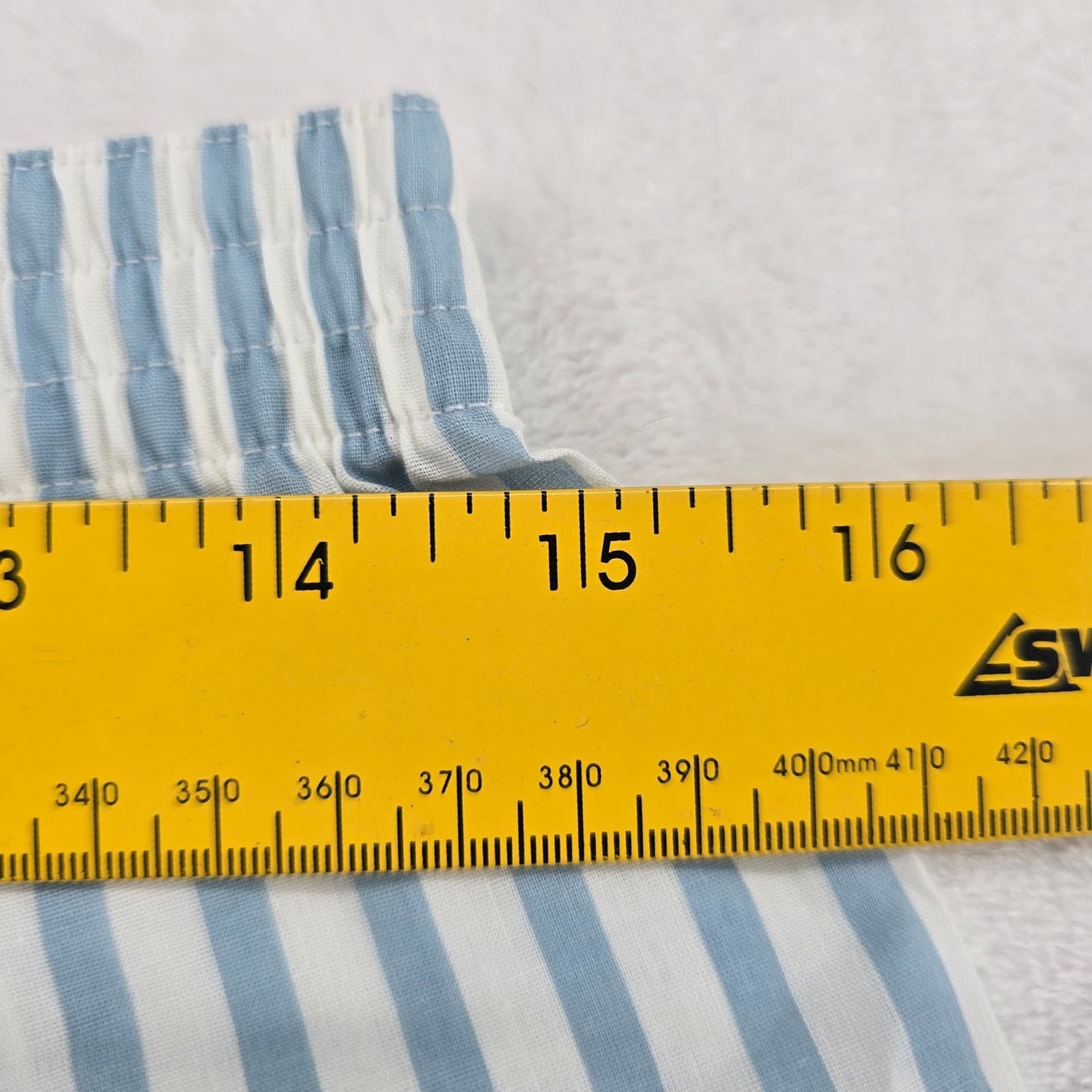 National Pajama Set Womens Large 2 PC Shorts Shirt Blue White Striped Cotton - Thumbnail 9