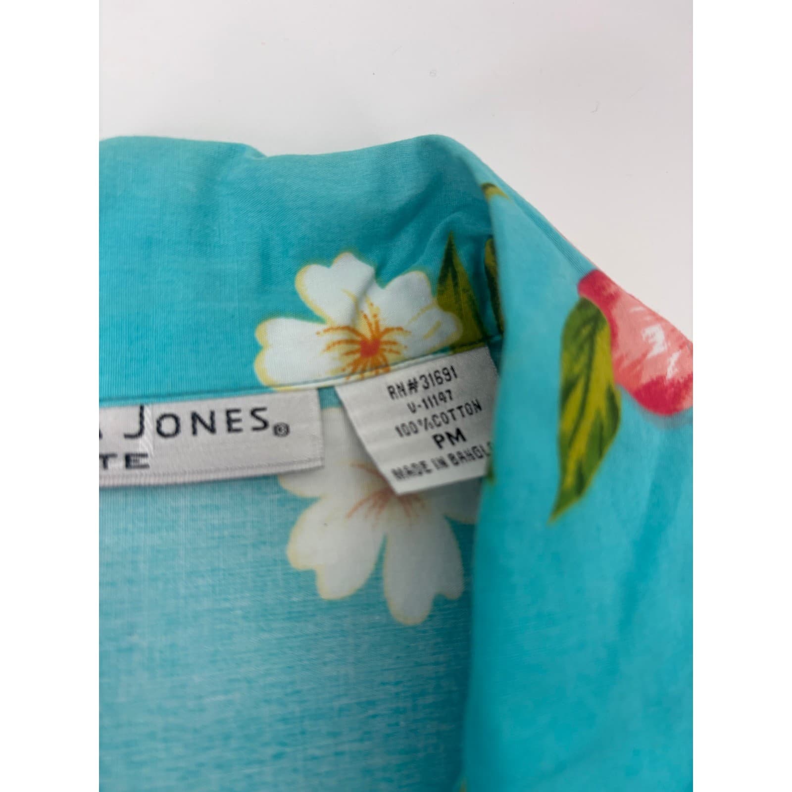 Victoria Jones Petite Button Up Shirt Tropical Floral PM Teal Blue Womens - Thumbnail 3