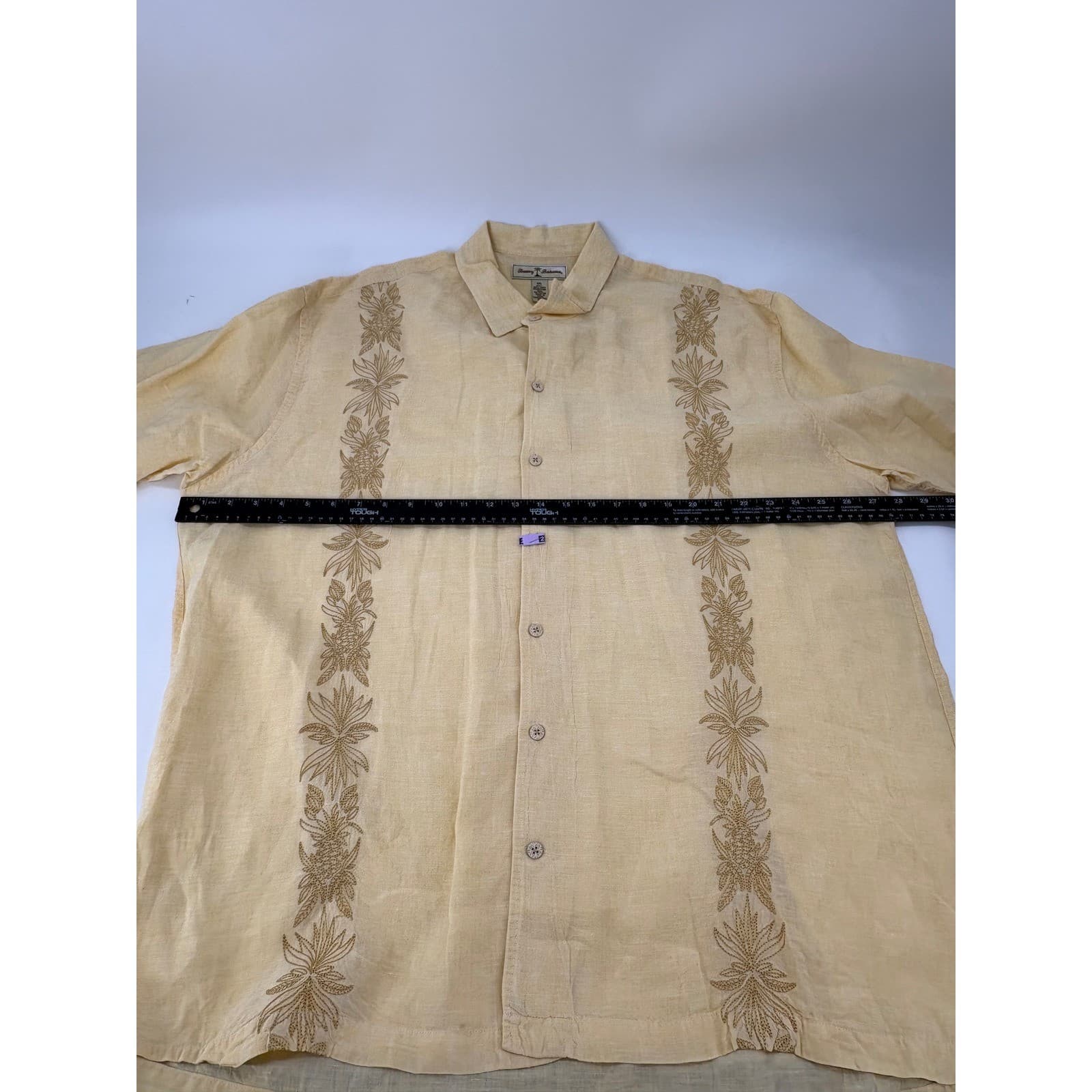 Tommy Bahama Embroidered Linen Camp Shirt XXL Yellow Mens - Thumbnail 5